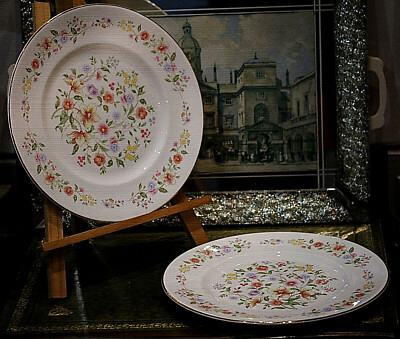 Vintage Paar große Bone China/Porzellan Teller Alanfair Staffordshire vergoldet