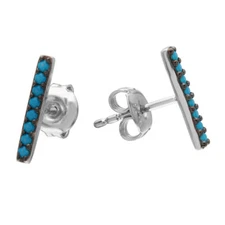 Sterling Silver Rhodium Plated Bar Stud Earrings w/ Turquoise Stones