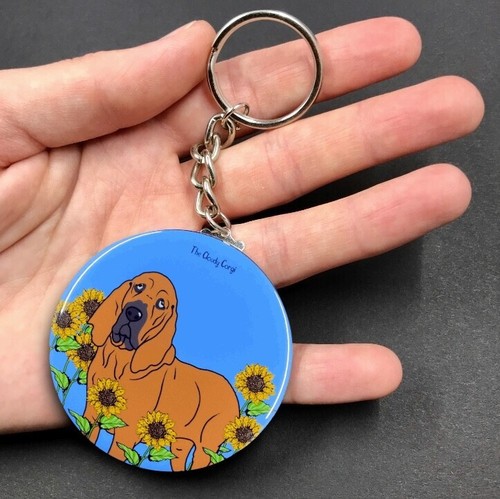 Schlüsselanhänger Bluthund Hund Sonnenblume Handarbeit Retro Haustier Portrait Kunst Geschenk Zubehör - Bild 10 von 12
