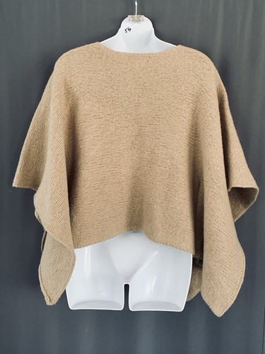 Jones New York Crop Poncho Cape Topper Size Large Camel Tan Wool Blend Lagenlook - Picture 5 of 10
