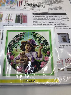 Cross Stitch Kit  Girl Kitten Includes Thread Needless