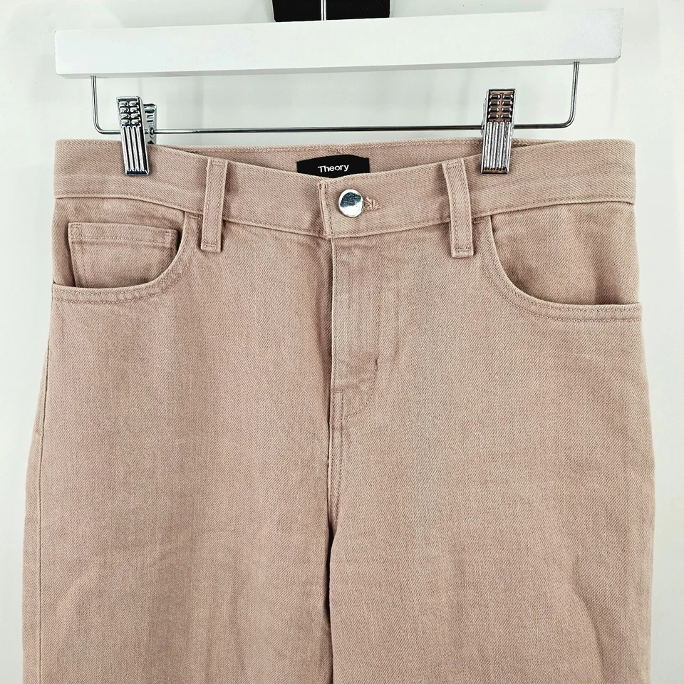 Theory Jeans Size 26 Women Treeca Dyed Blush Pink Mid-Rise Wide Leg Crop Denim - Image 3 of 4