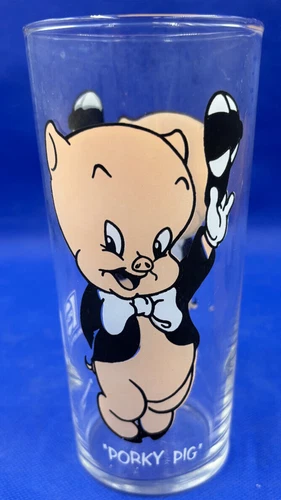Vintage 1973 Pepsi Porky Pig Looney Tunes FEDERAL Thin Glass – White Letters