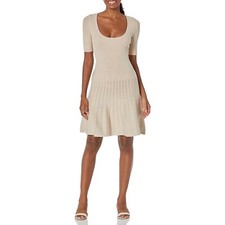 GUESS Eco Essential Half Sleeve Scoop Neck Fit & Flare Amelia Dress Cemento S