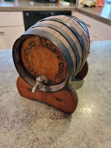 RARE Vintage Mini Wood Oak Barrel Tequila Advertising Display CUERVO ESPECIAL
