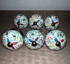6 Hand Painted Ceramic Knobs 1.5  Cabinet Drawer Pulls Rainbow Floral Anthologie