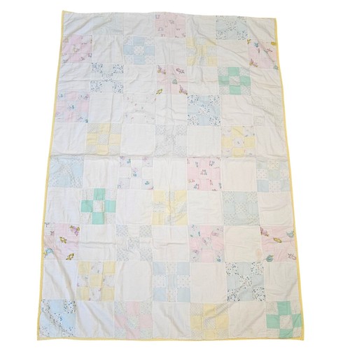 Vintage Baby Quilt Blanket Patchwork Flannel Floral Kitschy Animals Kitty 40x56 - Picture 2 of 10