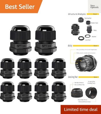 NPT Cable Gland 3/4'' 10 Packs  Waterproof Nylon Cable Connectors with Locknut...