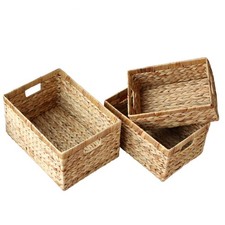 Water Hyacinth Wicker Baskets for Organizing, Rectangular Wicker Baskets with...