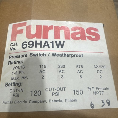 #ad Furnas 69HA1W Pressure Switch Weather Proof Cut in 120 cut out 150 psi ORIGINAL $199.00