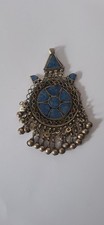 VINTAGE LARGE INDIAN PENDANT METAL WITH STONE & CRYSTALS Etnic Tribal Jewellery 