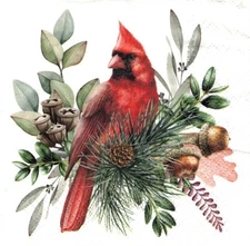 (2) Paper Beverage Napkins for Decoupage/Mixed Media - Cardinal in Winter bird