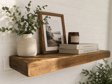 Rustic Floating Shelf English Oak Colour Wall Mounted Solid Wooden 22cm