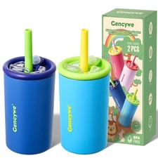 2 PACK Kids Double Walled Stainless Steel Cups with Straws and lids  12 Blue