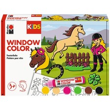 MARABU KiDS Window Color Set mit Ponyhof Motiven 6 x 25ml Fenster Bilder Pferde