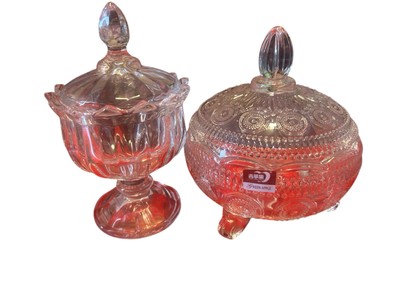 Vintage Digosoga Crystal Clear Candy Dish & Lid Glass Footed  Two 