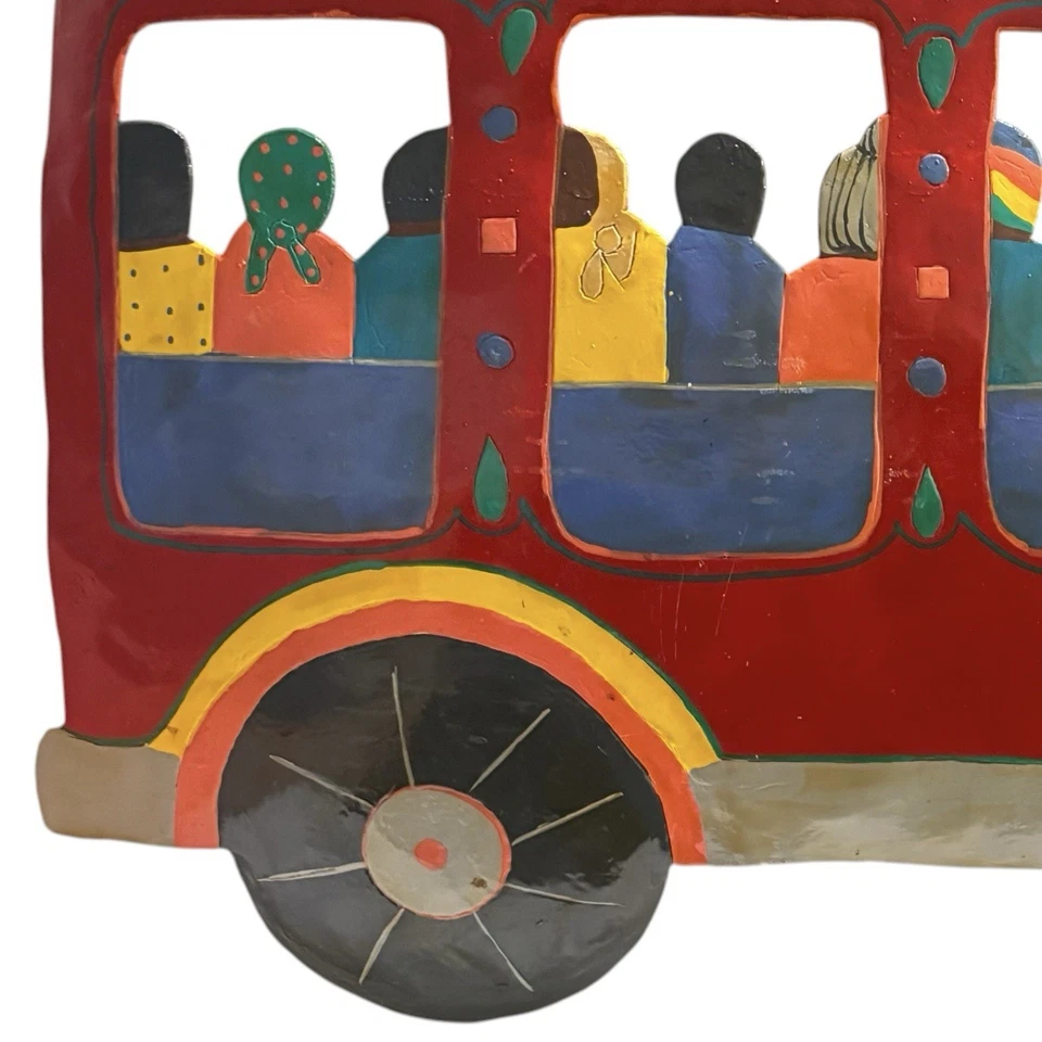 Haitian Tap Tap Bus Metal Wall Art Folk Art Hand Painted Colorful People 15 X 18 - Image 4 of 4