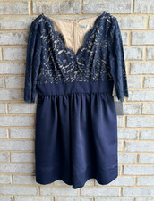 Eliza J 3/4 Sleeve Faux Wrap V-Neck Blue Lace Cocktail Dress Women's Size 14 P