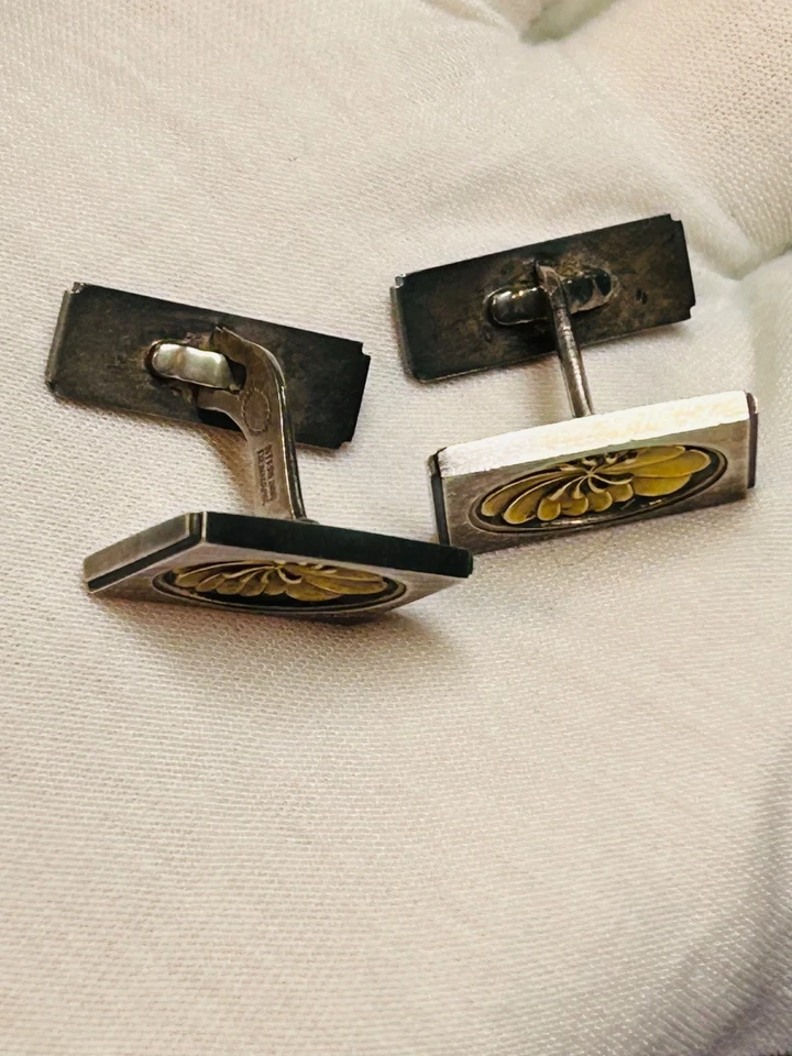 Georg Jensen Danish Denmark Sterling Silver and Gold Overlay Cufflinks No 59A - Image 3 of 4