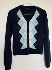 J.Crew VTG Y2K Cardigan Argyle Lambswool Slim Fit Navy Blue Medium