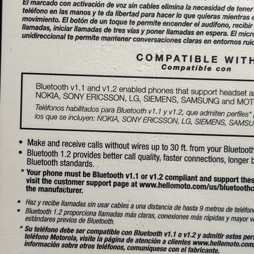 Motorola Bluetooth Headset Verizon Wireless MBT500HS1 v1.1 1.2 - Picture 4 of 7