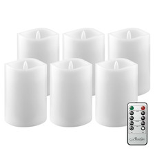6 Pack LED Candles 3x4 Inch White Wax Flameless Realistic Flickering Lights