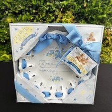 Ceramic Heirloom Plate 9  Blue Birth Record Announcement Sweet Baby Angel Gift