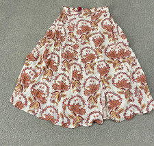 Tigerlily Floral Button Front Midi Skirt US 6 AU 10 White Orange Rayon Bohemian