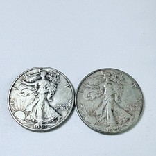 LOT OF 2 WALKING LIBERTY SILVER HALF DOLLARS 90 SILVER FREE SHIPPING 9339