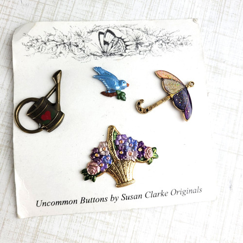 Uncommon Susan Clarke Originals Buttons Flower Basket Watering Can Bird Umbrella