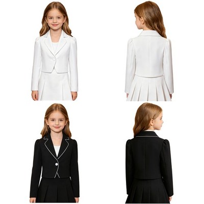 Kids Girls Blazer Ceremony Outerwear Classic Jacket Event One Button Formal