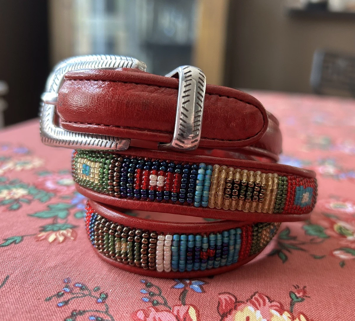 Brighton Purple Blue Beaded Silver Leather Belt - EC - Small 1.5 main image 4