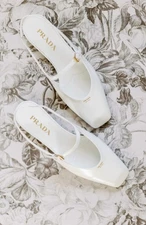 PRADA  Leather Mary Jane Slingback Flats In White Sz 37 $1150