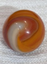 Vintage Akro Agate Tri Color Corkscrew Marble Orange Red White 0.61  