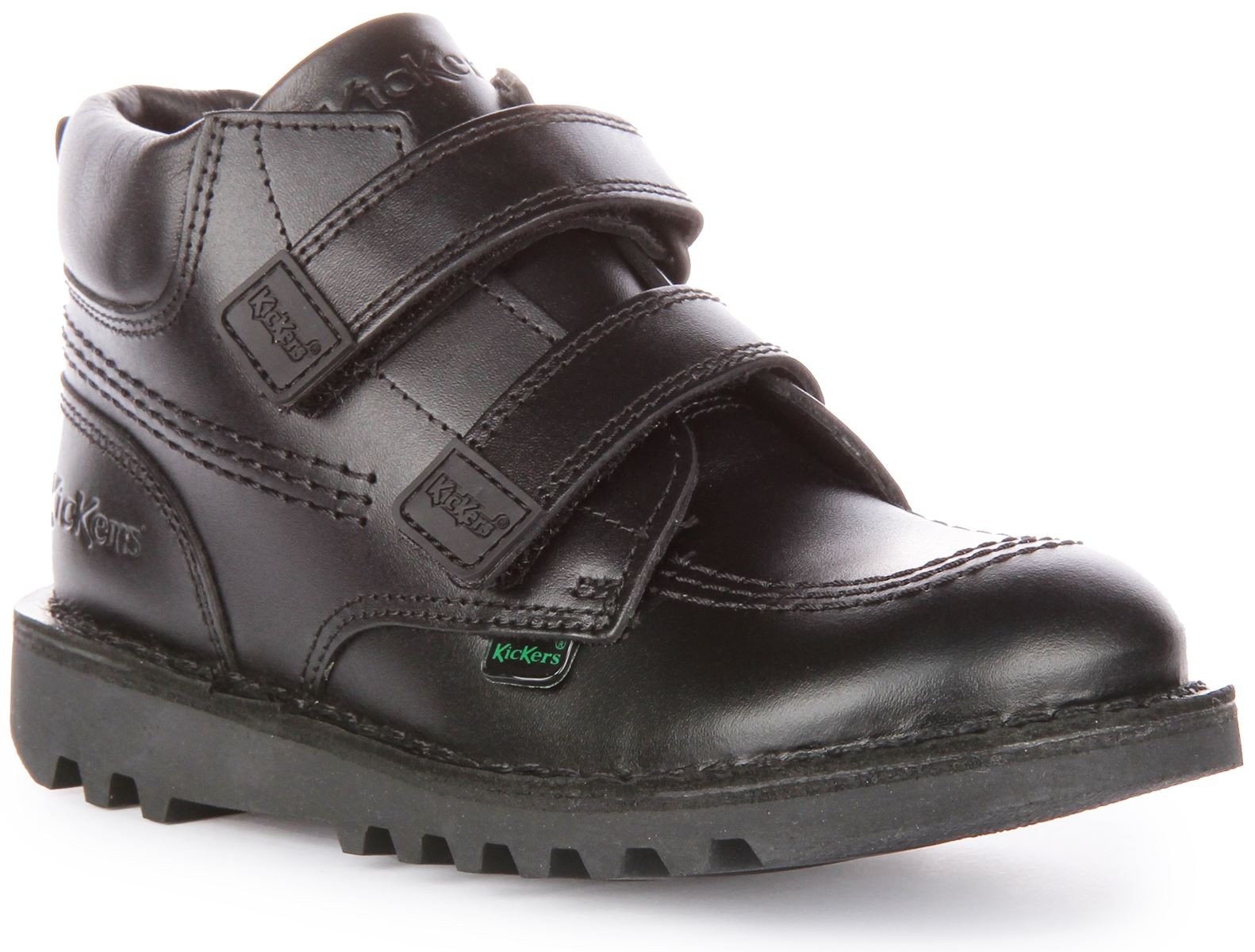 Kickers Kick Hi Roll Zapatos Escolares de Cuero con Doble Correa en Negro Reino Unido 8-12