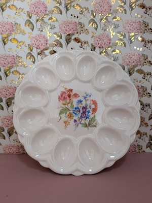 E&R American Artware Floral Deviled Egg Plate
