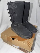 Koolaburra by UGG Boots Girls Size 3 Victoria Tall Suede Sheepskin Black Bows