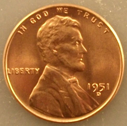 1951-D BU Bright RED Uncirculated Lincoln Wheat Cent Free Shipping