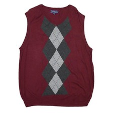 CROFT & BARROW Pull Col V Argyle Maille Basique Sans Manches XL Bordeaux Gris