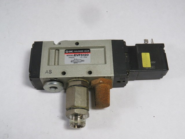SMC EVF5120 Solenoid Valve 5-Port 21-26VDC 1.5-9bar USED