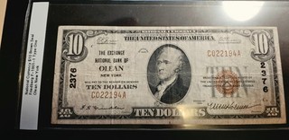 National Currency 1929 $10 Brown Seal Friedberg F 1801 Type 1 Olean NY Scarce!!!
