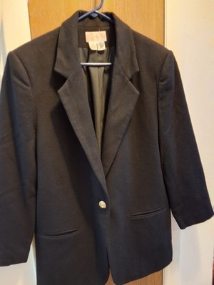 Vntg Block Island Petites Womens Sz14 Black Suit Jacket 100% Pure Wool.