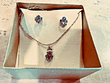 Little Girl Blue Rhinestone Necklace And Earrings...NIB