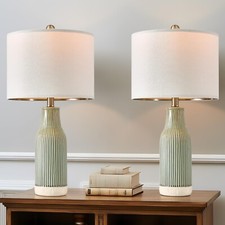 23.75" Modern Green Ceramic Table Lamp Set of 2 for Living Room, Farmhouse Be...
