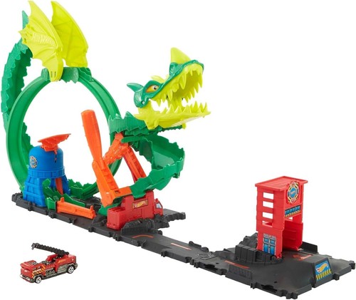 Interactive Dragon Drive Firefight Set with 1:64 Firetruck & Connecting Tracks