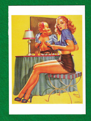 EDWARD D'ANCONA 1950s Pinup Painting on Unused 1996 Mint Postcard ''WHAT A VIEW''