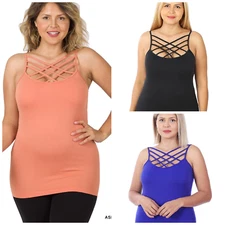 Plus size Criss cross xtra strappy seamless cami top spaghetti strap layering