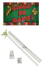 3x5 Cinco De Mayo Flag White Pole Kit Set 3'x5'