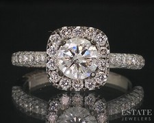 14k White Gold Round Natural 1.03ctw Diamond Halo Engagement Ring 3.5g i18289