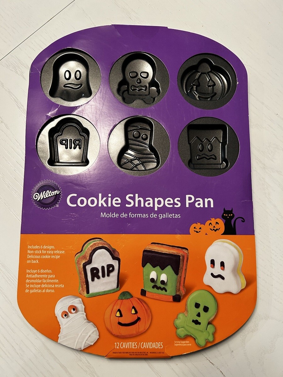 NWT Wilton Halloween Cookie Pan 12 Cavity Pumpkin Ghost Bat Tombstone  Frankens